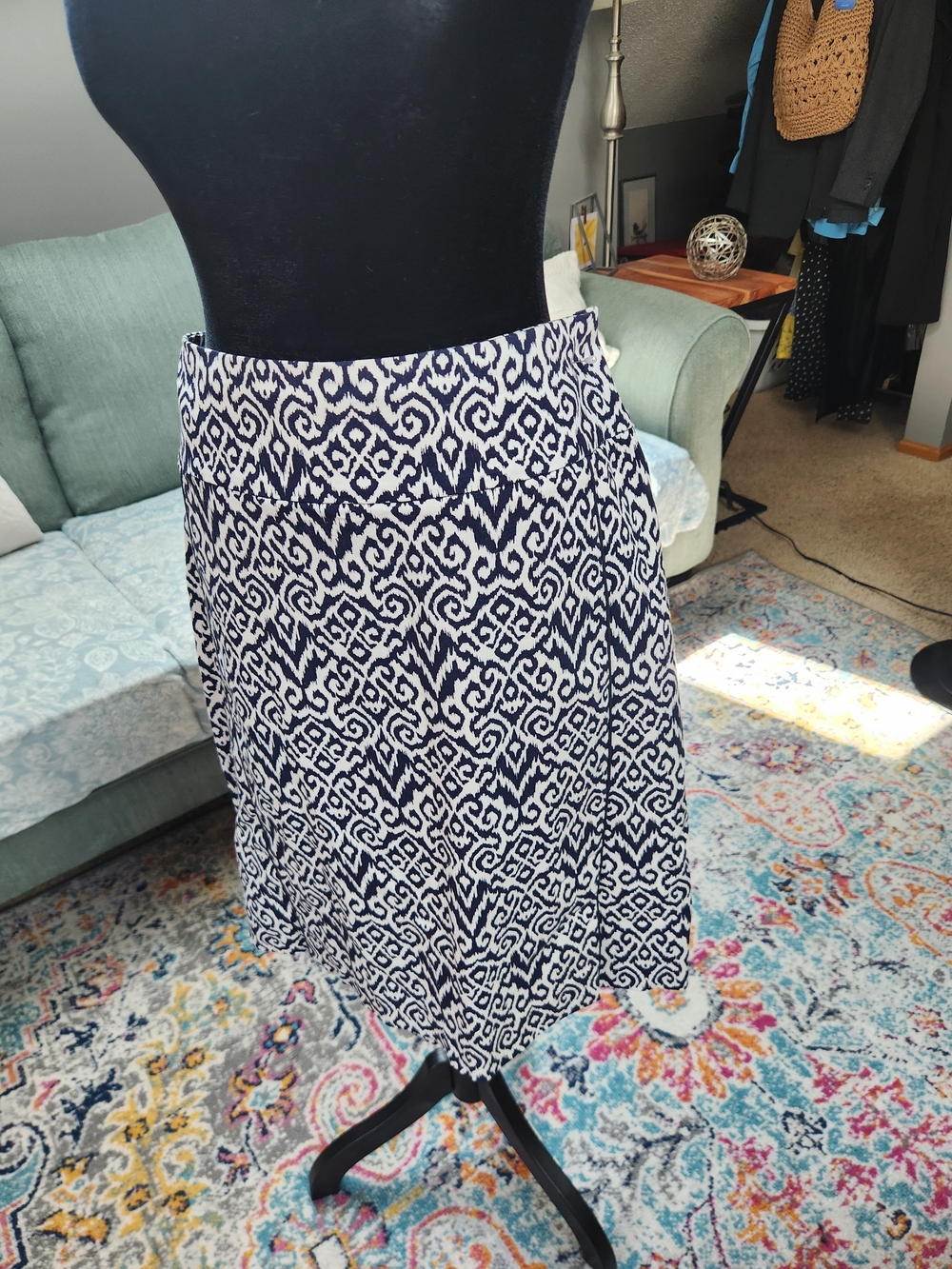 Navy and White Printed A-Line Women's Skirt